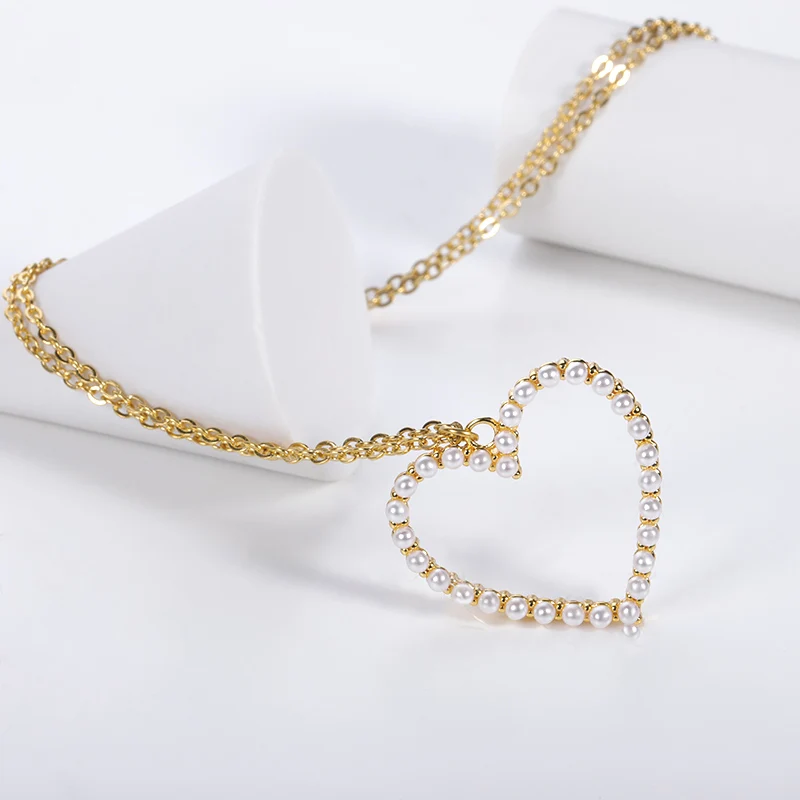 

2021 Sweet Girls Elegant Pearl Necklace For Women Fashion Love Heart Pendant Party Choker Female Jewelry Friend Gifts Wholesale