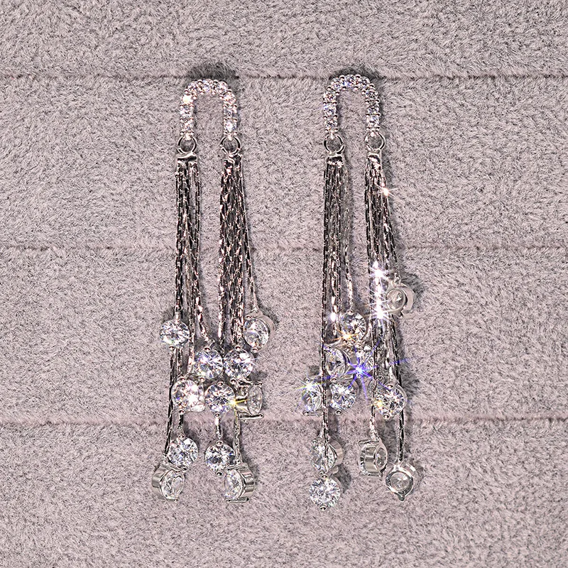 Натуральное чистое серебро преувеличенная кисточка алмазные серьги 925 ювелирные