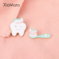 tooth and toothbrush enamel pins wink smile tooth brooches dentist badges clothes decoration accessories gift for dentist