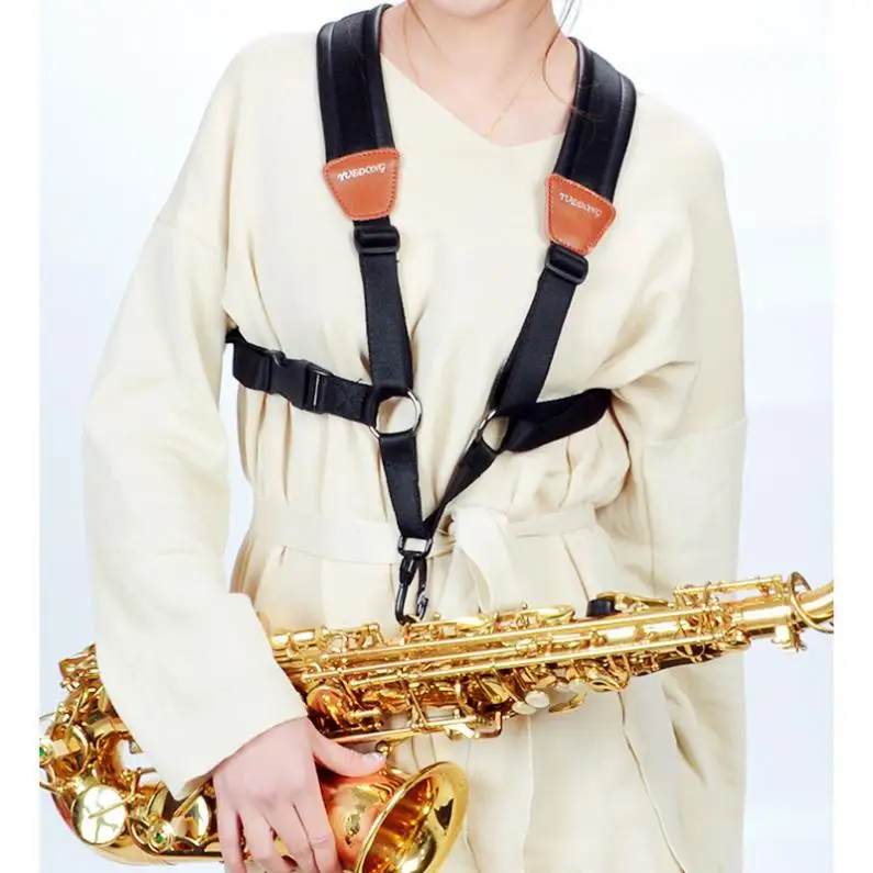Double Shoulder Saxophone Strap 4.8CM Width Genuine Leather Sax dual straps for Alto Tenor Soprano Sax Wind Instrument Parts