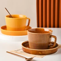 nordic style vertical pattern coffee cup exquisite ceramic afternoon tea cup milk cup household light luxury cup and saucer set
