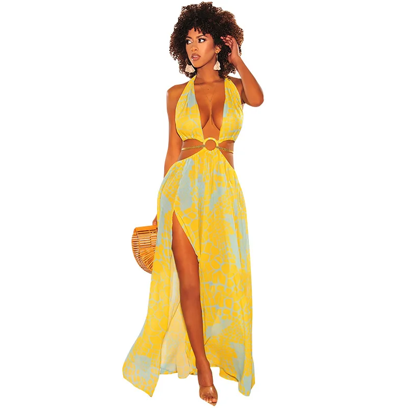 

Women's 2021 New Sleeveless Printed Sexy Sling Dress Long Skirt