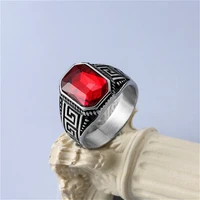 vintage punk rings for women gothic jewelry stainless steel hip hop rock mens red gem ring steampunk