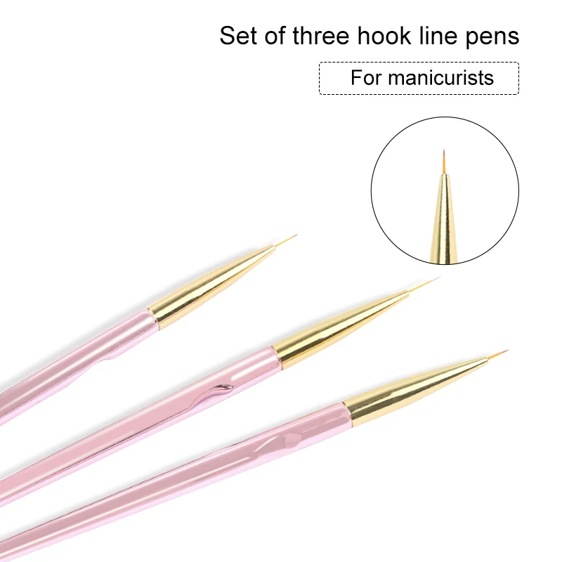 Набор кистей для дизайна ногтей 3 шт. кисти рисования УФ-геля акриловых розовые и