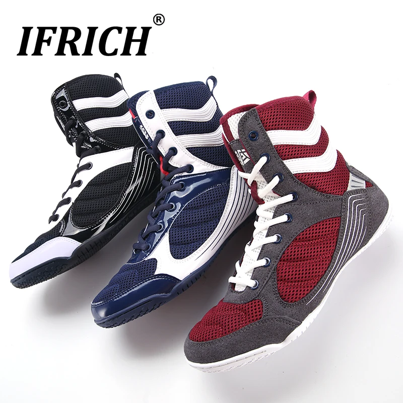 

Боксерские боксерские ботинки для мужчин и женщин, Нескользящие кроссовки из сетчатого материала, на шнуровке, профессиональная обувь для ...