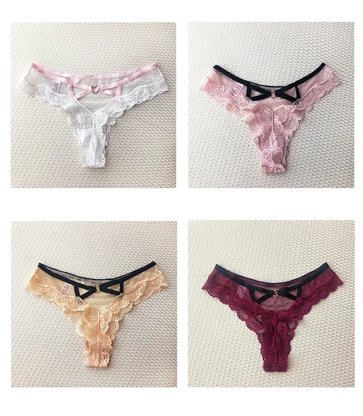 

2021 Seamless Sexy Panties For Women Lace Transparent Heart Low-Waist Underpant Hollow Out Thong Sexy Underwear G Strings