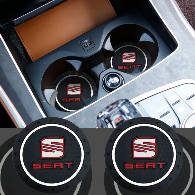 

2X New Car Water Cup Non-slip Mat Storage Tank Mat decorate For Seat Leon FR Altea Toledo Cordoba Alhambra Arona Ateca Exeo logo