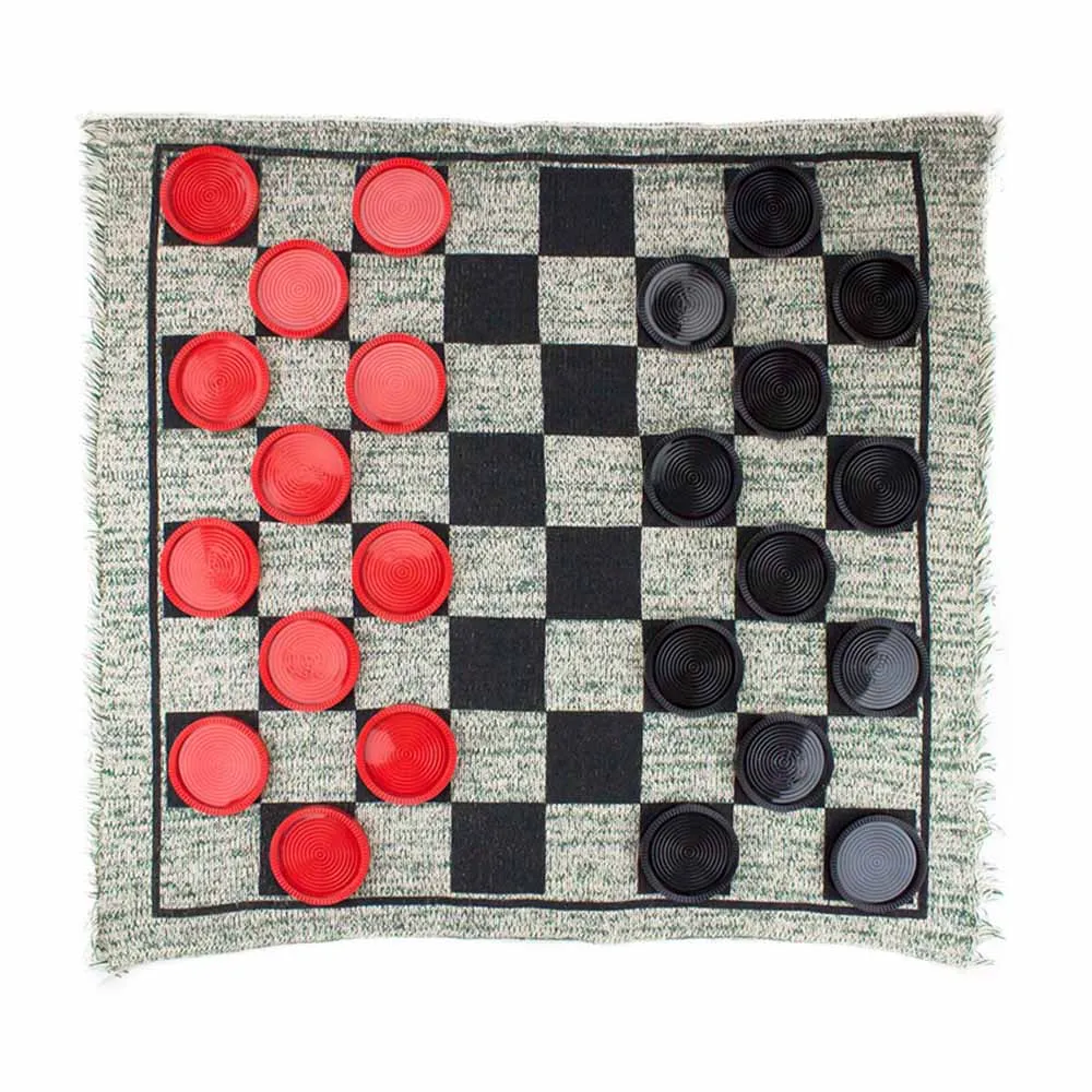 

Double-Sided Checkers Carpet Indoor Outdoor Portable Jumbo Board Game Rug With Chess Reversible Checkered Mat 3in1 Check Blanket