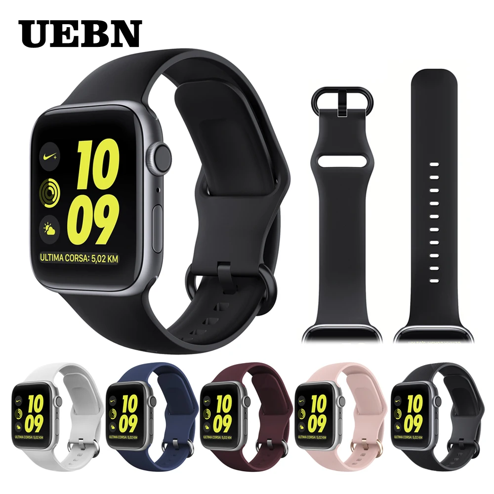 Ремешок UEBN силиконовый спортивный для Apple Watch series 5 44 мм 40 браслет iWatch 4 3 42 38