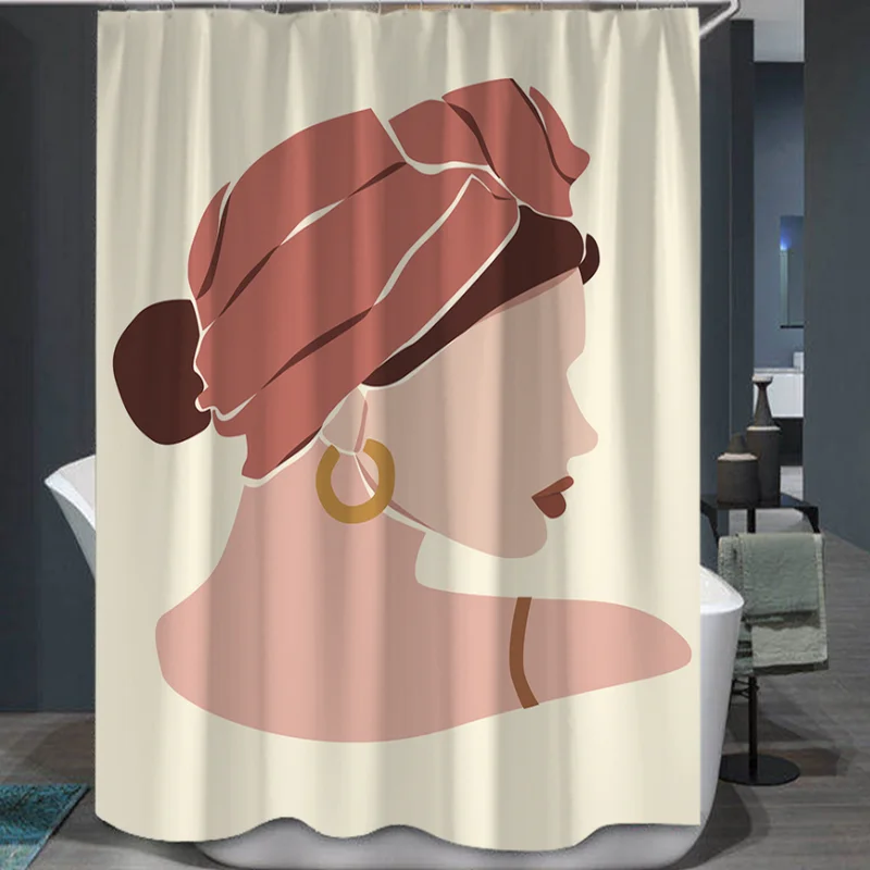 

Pretty Woman Illustration Shower Curtain Set with 12 Hooks Bathroom Decoration Waterproof Polyester