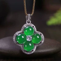 new agate green chalcedony inlaid clover pendant womens fashion trend necklace pendant