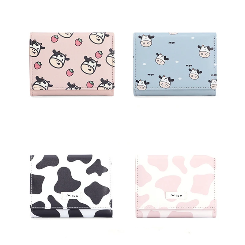

Женский кошелек Kawaii с коровьим принтом, короткий женский кошелек, кошелек для монет
