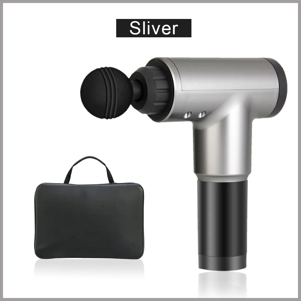 Silver with bag Высокомощный массажный пистолет для мышц, высокоскоростной Вибрационный массажер, пистолет для использования после фитнеса, разлагается молочная кислота, облегчается боль, расслабляет тело - Цвет: Silver with bag