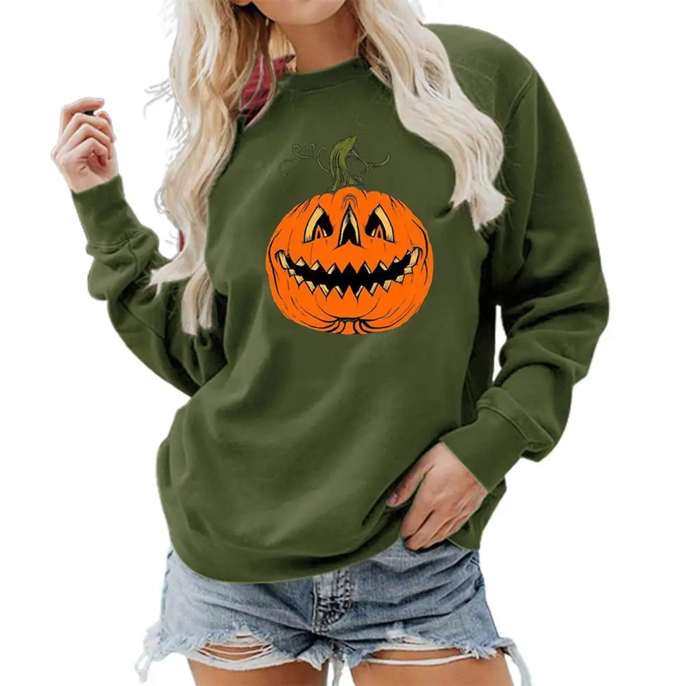 

Halloween Sweatshirt Pumpkin Print Loose Autumn Winter Round Neck Long Sleeve Pullover for Party