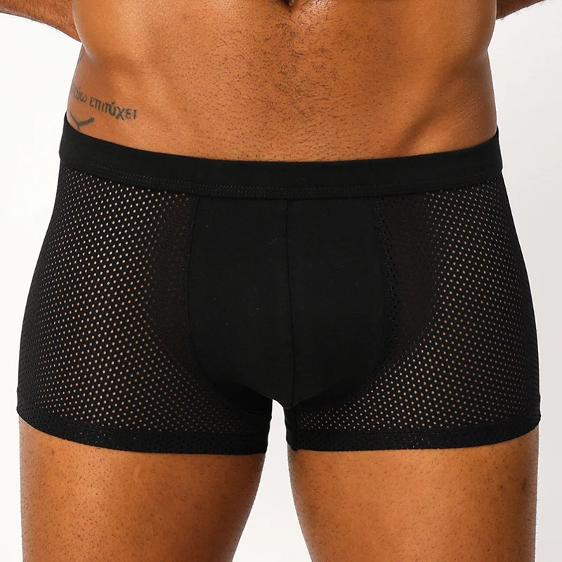 Mesh Boxer Men Underwear Breathable Hole Cuecas Masculina Man Boxers Underpants Boxershorts Homme Cotton Boxershorts Cueca