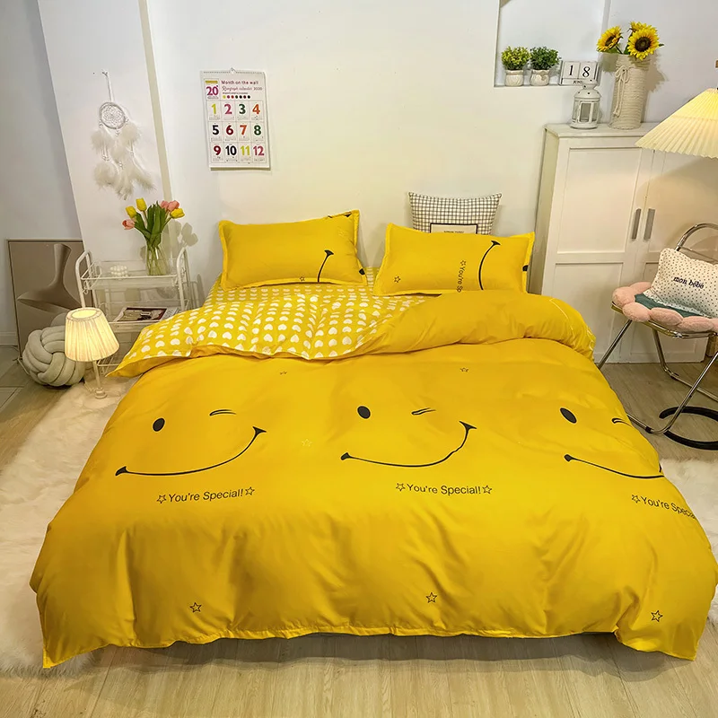 Комплект постельного белья с желтым принтом в виде смайлика 3/4 шт пододеяльник