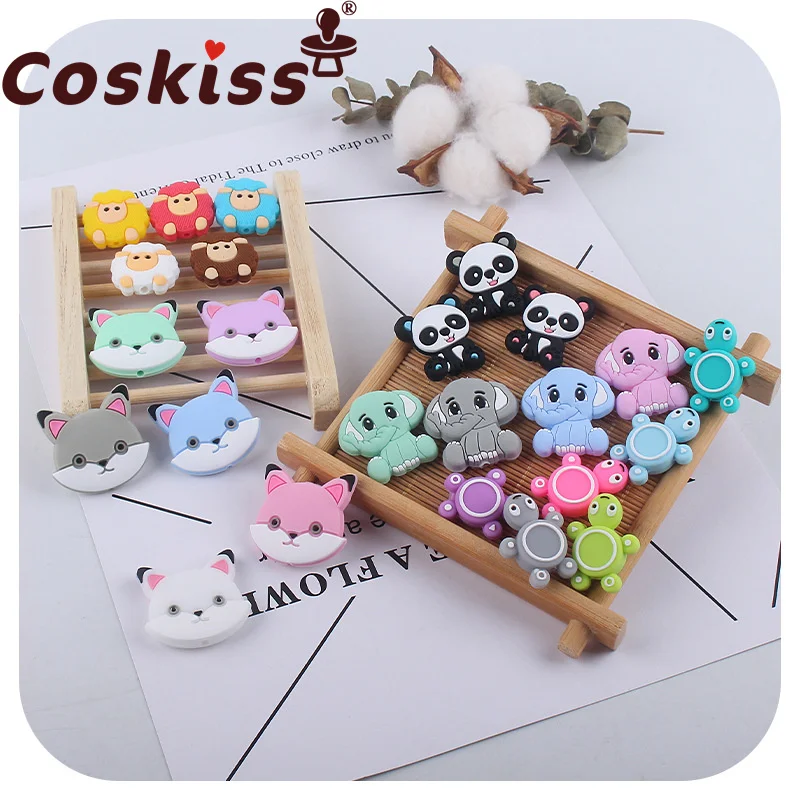 Coskiss-Mini cuentas de elefante para mordedores de silicona, cadena de chupete de dentici&oacute;n para beb&eacute;, juguete de dibujos animados, cuentas de joyer&iacute;a sin BPA, 5 uds.-0