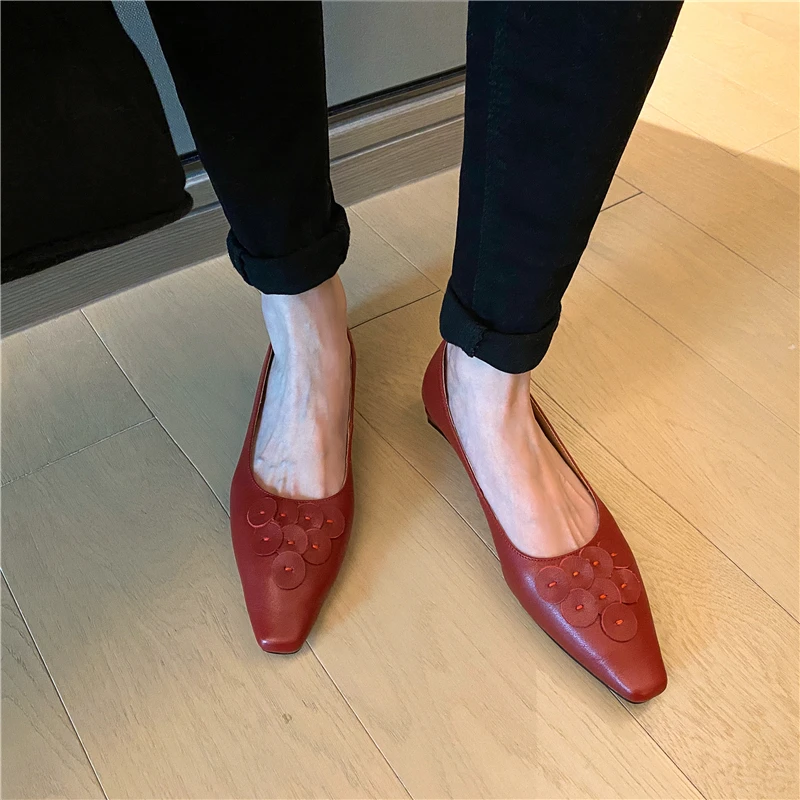 

VERCONAS New Spring Summer Women Pumps Appliques Genuine Leather Comfortable Low Heels Shoes Woman Basic Fashion Casual Working