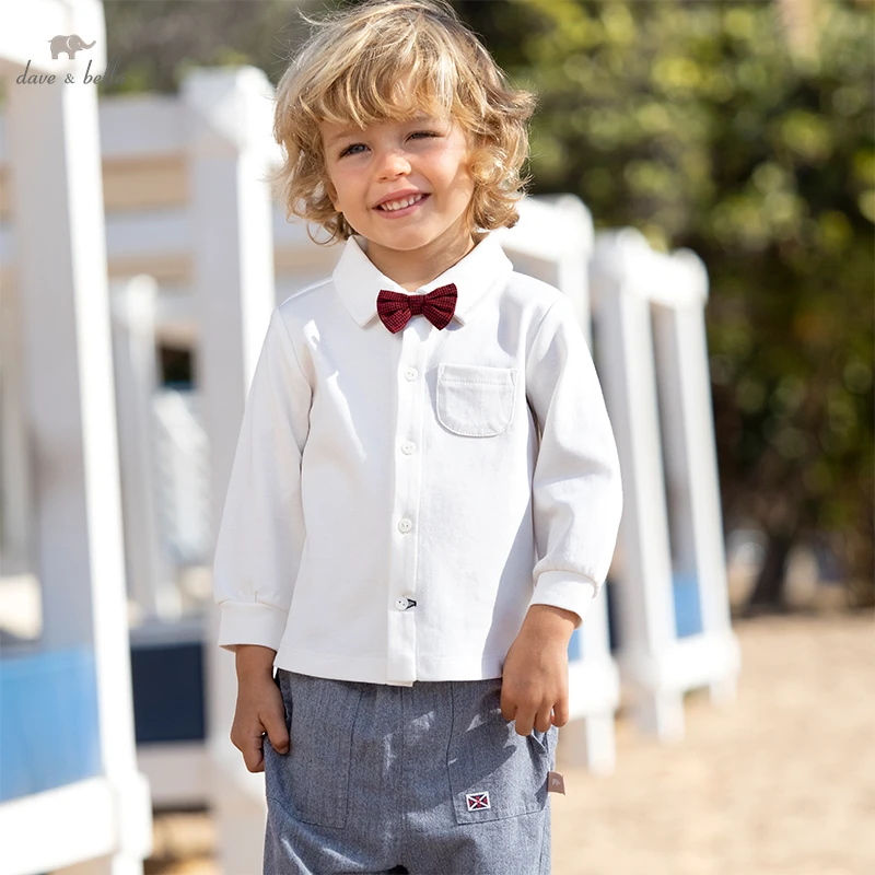 

Модная Однотонная рубашка с бантом для маленьких мальчиков DB1220664, Дейв, Белла, топы для младенцев, повседневная одежда высокого качества для...