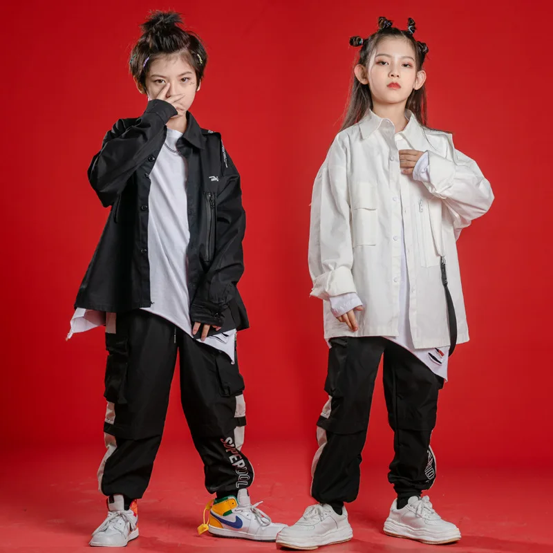 

Ballroom Jazz Dance Clothes Girls Hip Hop Costume Loose Shirts Black Casual Pants Children Boys Catwalk Show Rave Outfit BL7715