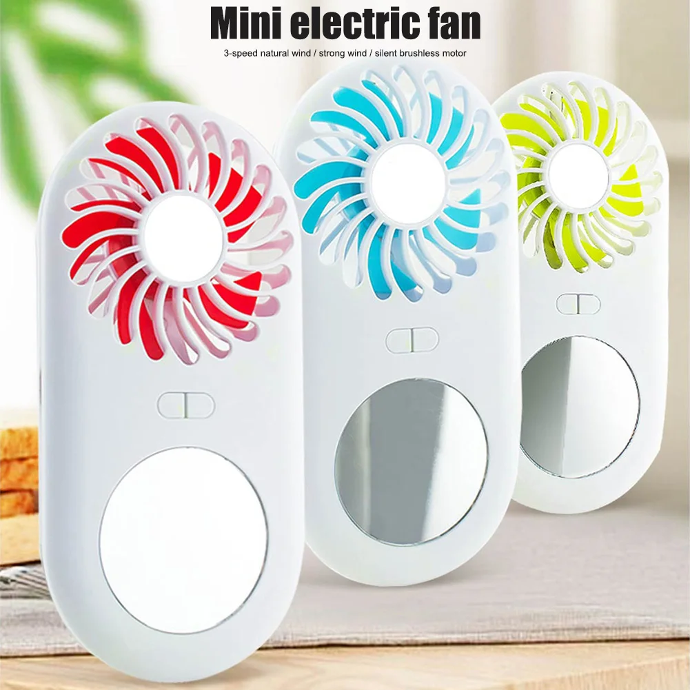 

Hot Sale Portable Mini Fan 2 in 1 Mini Handheld Fan Fold Vanity Makeup Mirror Pocket Fan USB Charge Personal Fan ED889