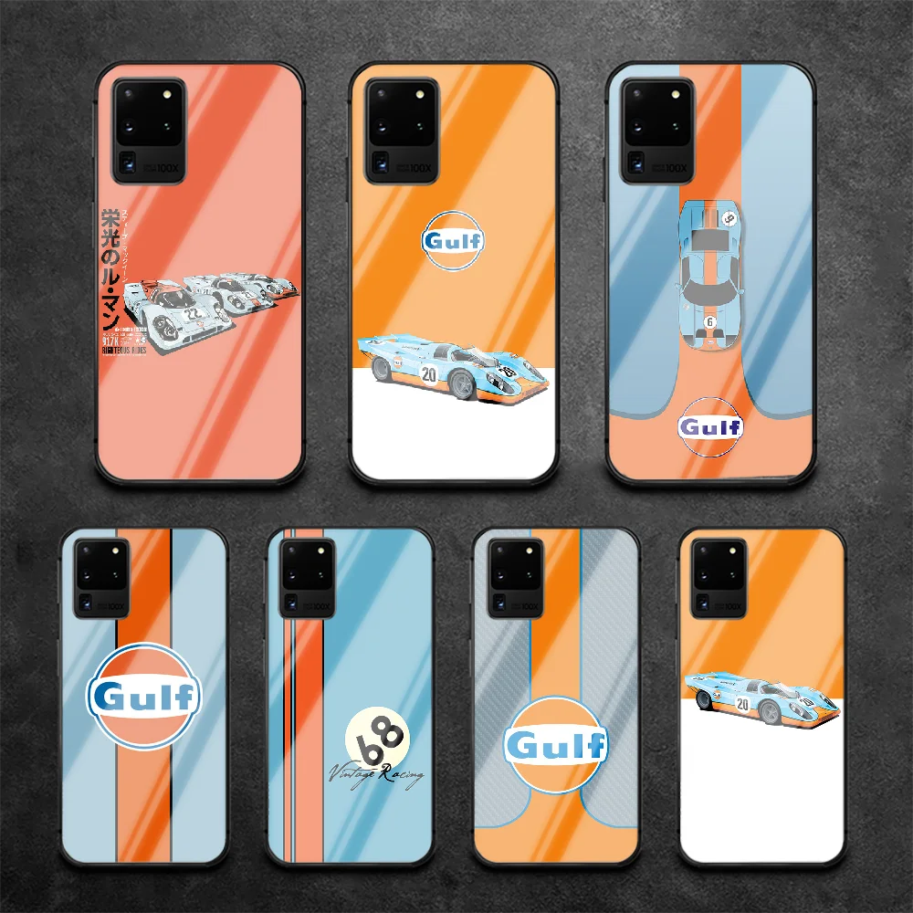 

Car Racing Gulf Phone Tempered Glass Case Cover For Samsung Galaxy S Note 5 6 9 10 10E 20 21 FE Plus Uitra 3D Waterproof Bumper