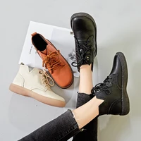 aardimi autumn women genuine leather short plush boots ladies ankle boots female platform flat boot lace up causal botas mujer
