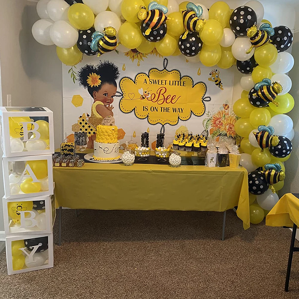 Kit de arco de guirnalda de globos de abeja, 123 unids/lote de lunares amarillos, blancos y negros, para Celebraci&oacute;n de beb&eacute;, reconocimiento de g&eacute;nero, cumplea&ntilde;os, fiesta del D&iacute;a de las abejas-5