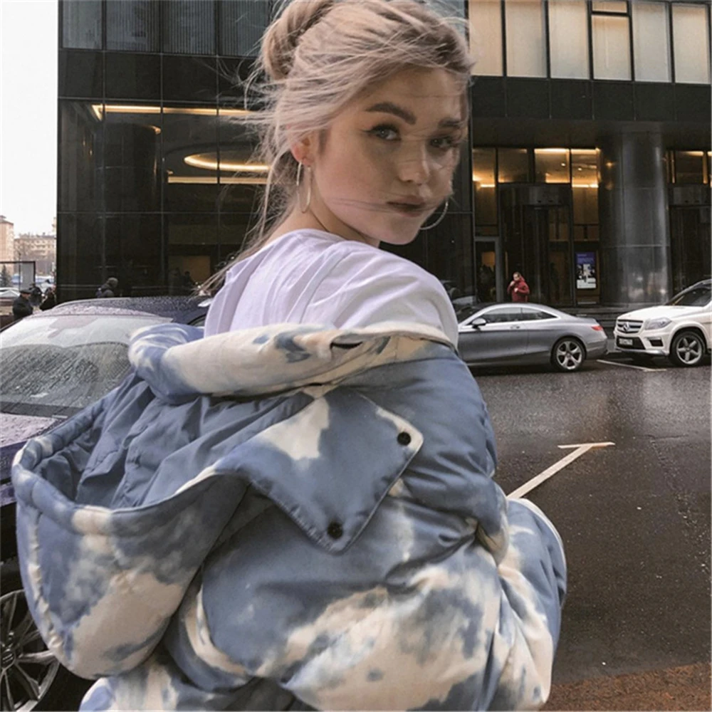 

Fashion Women Tie Dye Print Puffer Jacket Cute Bubble Coat Plus Size Clothing Cropped Jacket Outwear