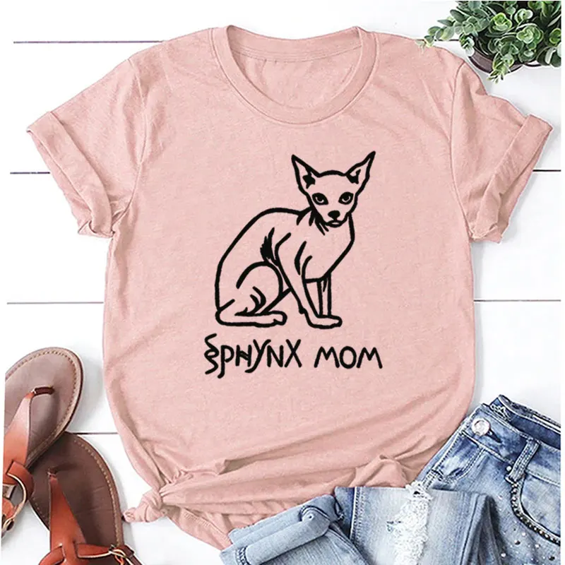 Сфинкс мама кошка футболка с надписью Mama мама размера плюс буквы женские футболки 90s хлопок Круглый вырез Kawaii рубашка с коротким рукавом футболки для девочек - Цвет: nude