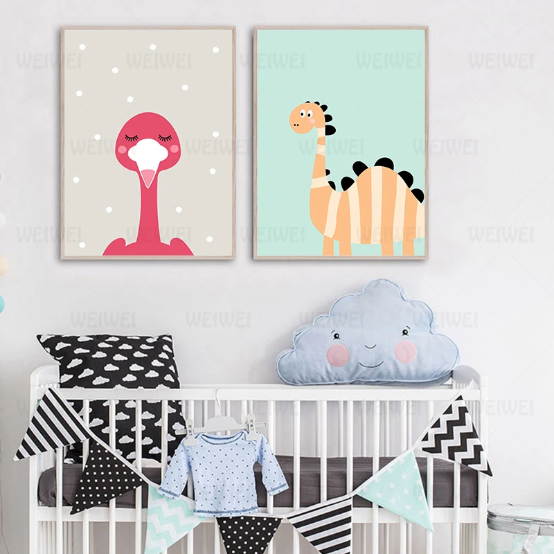 Cute Cartoon Baby Animal Penguin Monkey Nursery Poster Canvas Art Print Wall Painting Nordic Kids Child Room Decoration Picture | Дом и сад