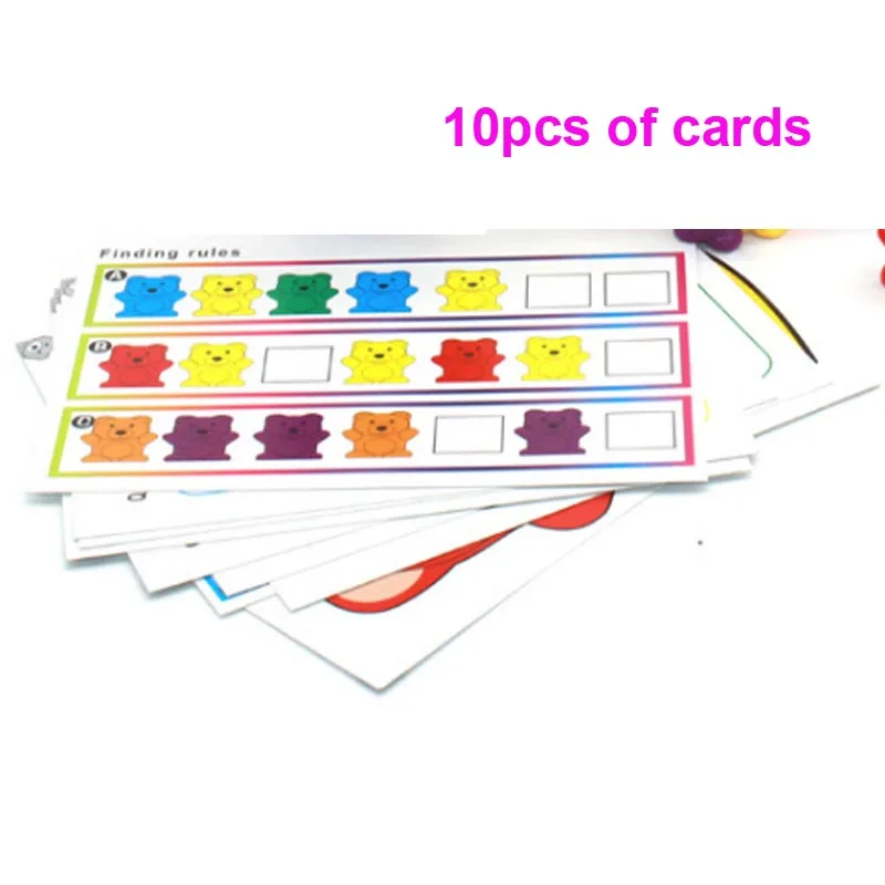 60pcs/set colorful Counting Bears Montessori Matching Game playing and Learning Cards Educational Color Sorting Toys For Baby - Цвет: 10pcs of cards