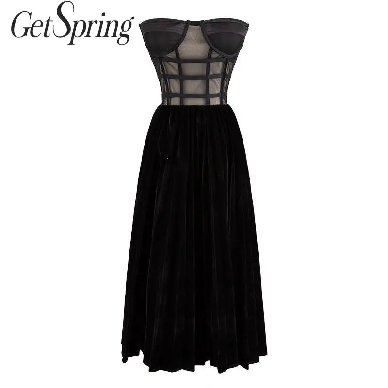 GetSpring женское платье без бретелек винтажные платья перспективная сетка