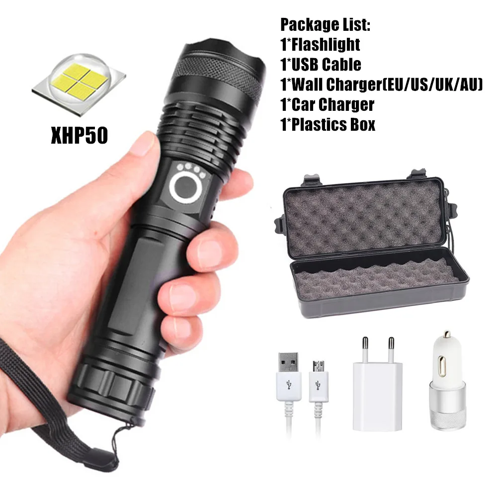 Package C XHP90 светодиодный фонарик XHP70.2 XHP50 USB Перезаряжаемый мощный фонарь с зумом, водонепроницаемый фонарь для охоты, кемпинга, использования 18650 26650 Batt - Испускаемый цвет: Package C