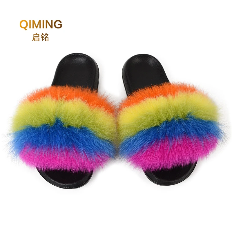 Сланцы женские из натурального Лисьего меха шлепанцы енота пушистые меховые