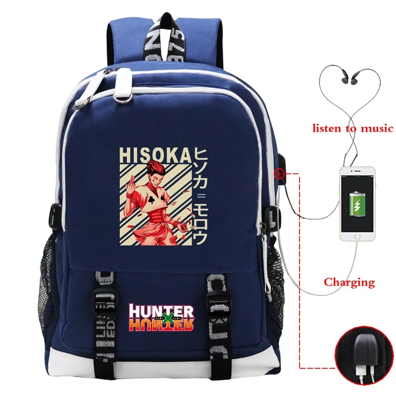 

Мужские сумки 2021 HUNTER X HUNTER с принтом аниме-рюкзаки, сумка для ноутбука, школьная сумка для мальчиков и девочек с Usb-зарядкой, Холщовый Рюкзак