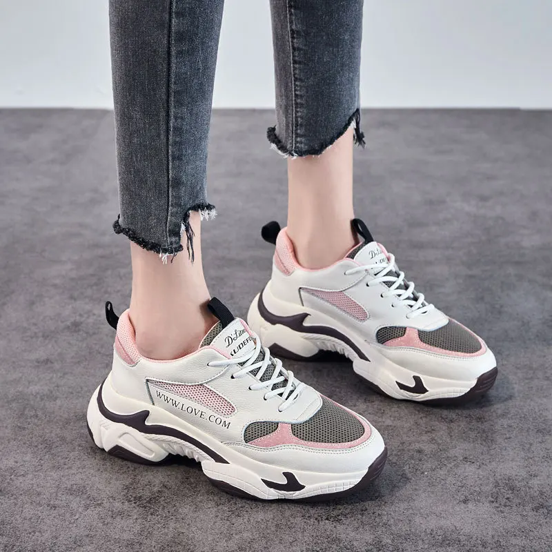 

Кроссовки женские на платформе, увеличенная кожа, дышащие, повседневная обувь в Корейском стиле, осень