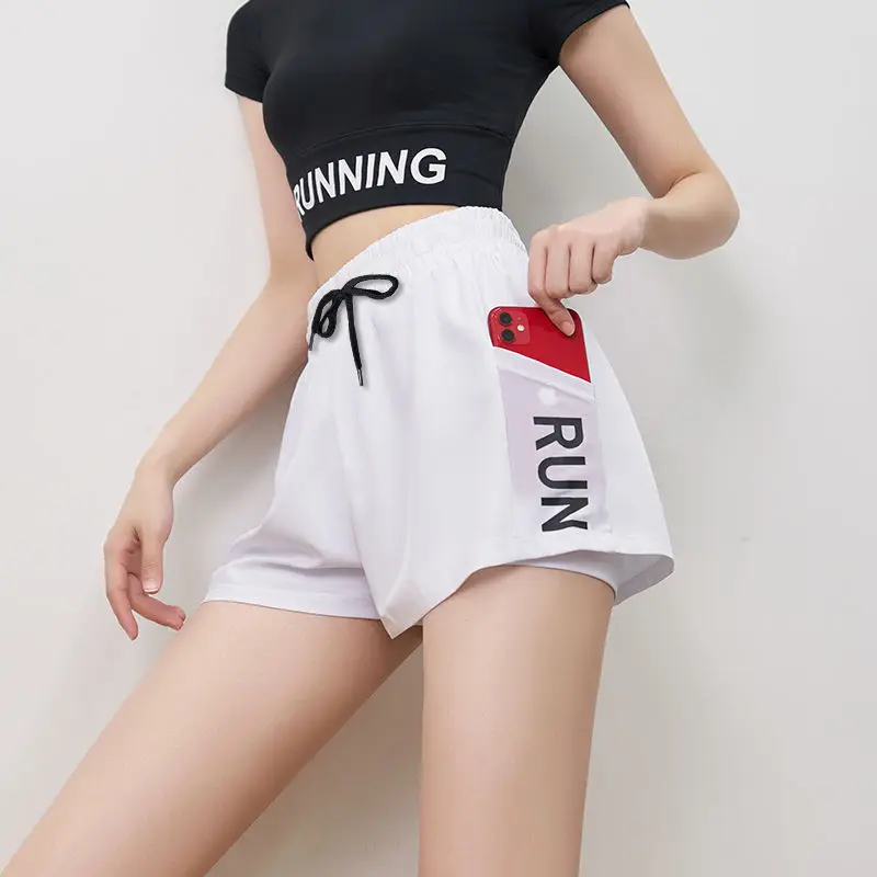 

Women Fake Two-piece Anti-empty Sports Shorts Loose Summer Thin Gym Running Training Pants