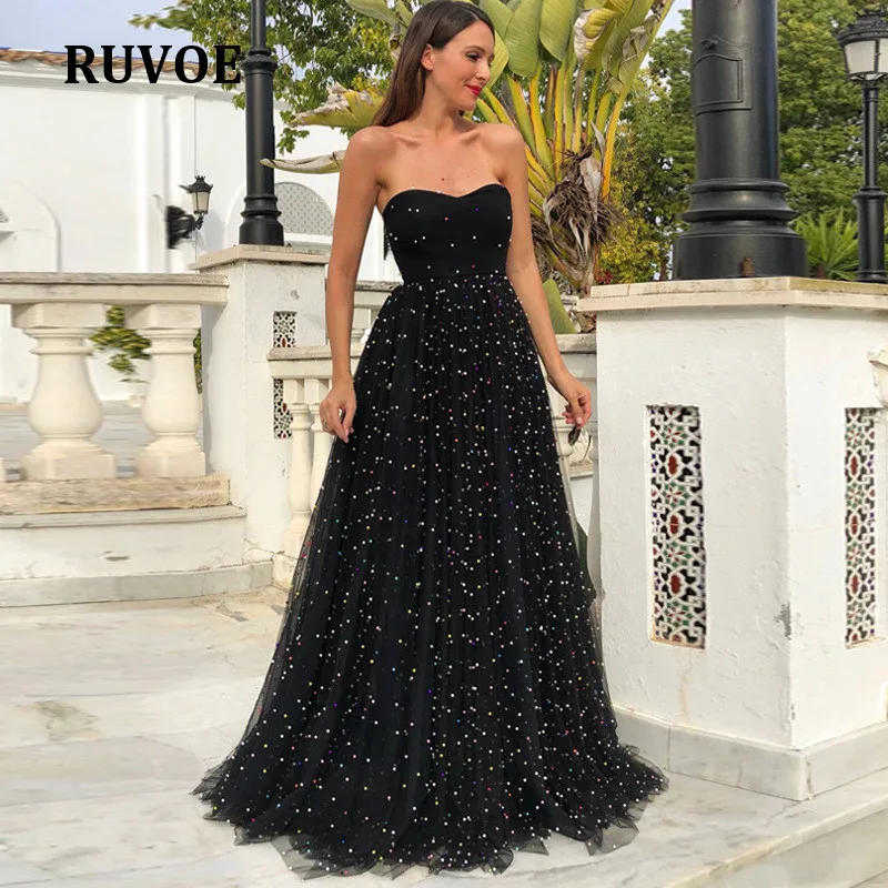 Новое Женское длинное вечернее платье для выпускного вечера XXL Черное женское со