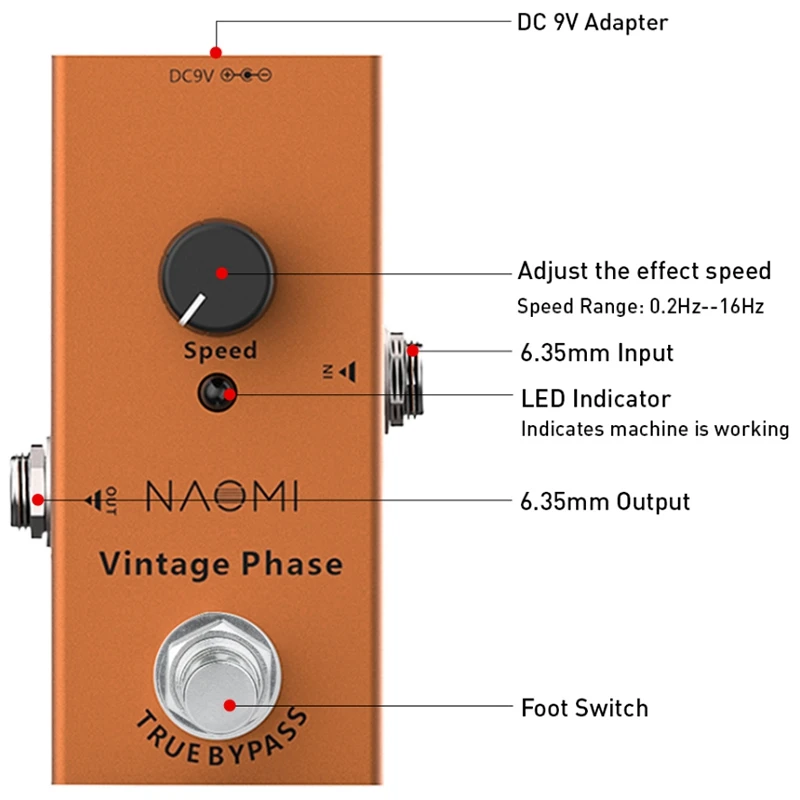 

NAOMI Vintage Guitar Effects Pedal Single Mini Phaser DC 9V for Electric Guitar NEP-06