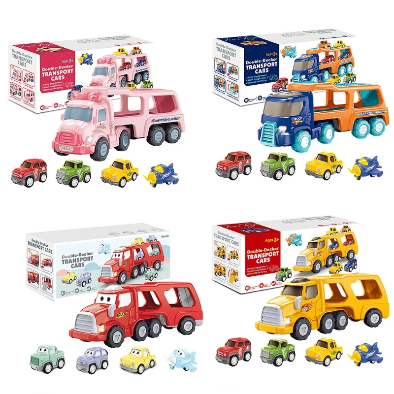 

Electric Pull Back Transport Truck Toy w/ Music & Light 4 Realistic Car Funny Anti-Crash Friction Toy Toddlers 3+ Gift