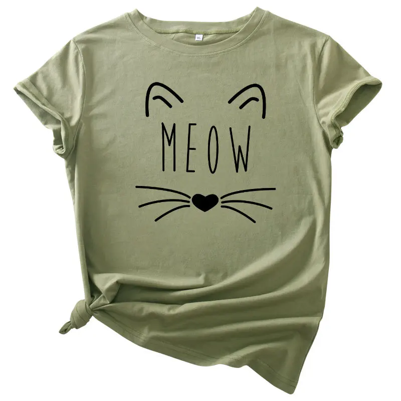 

Cute Kitten Cat Graphic T Shirt 100% Cotton Summer Oversized Shirts Short Sleeve O-Neck Casual T-Shirts Female Tops Tees