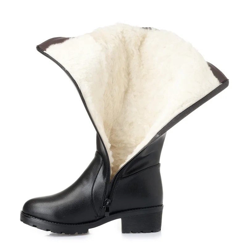 Fujin Wool Women Snow Boots Shoes Plush Warm Genuine Leather Round Toe High Fur Platform for Winter | Обувь