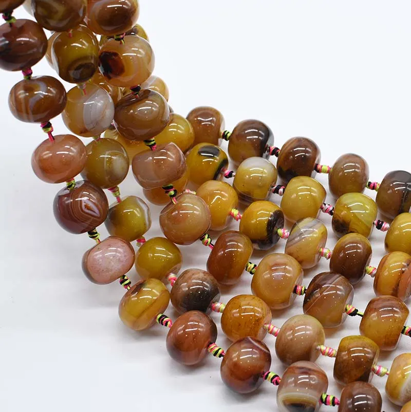 2strands/lot Smooth Round oval yellow pattern agate natural stone beads For DIY Necklace Bracelet Woman Gift Jewelry Making 15
