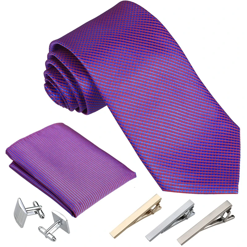 

Men Plaid Striped Necktie Tie Clip Pocket Square Handkerchief Cufflinks Set Gift M7DD