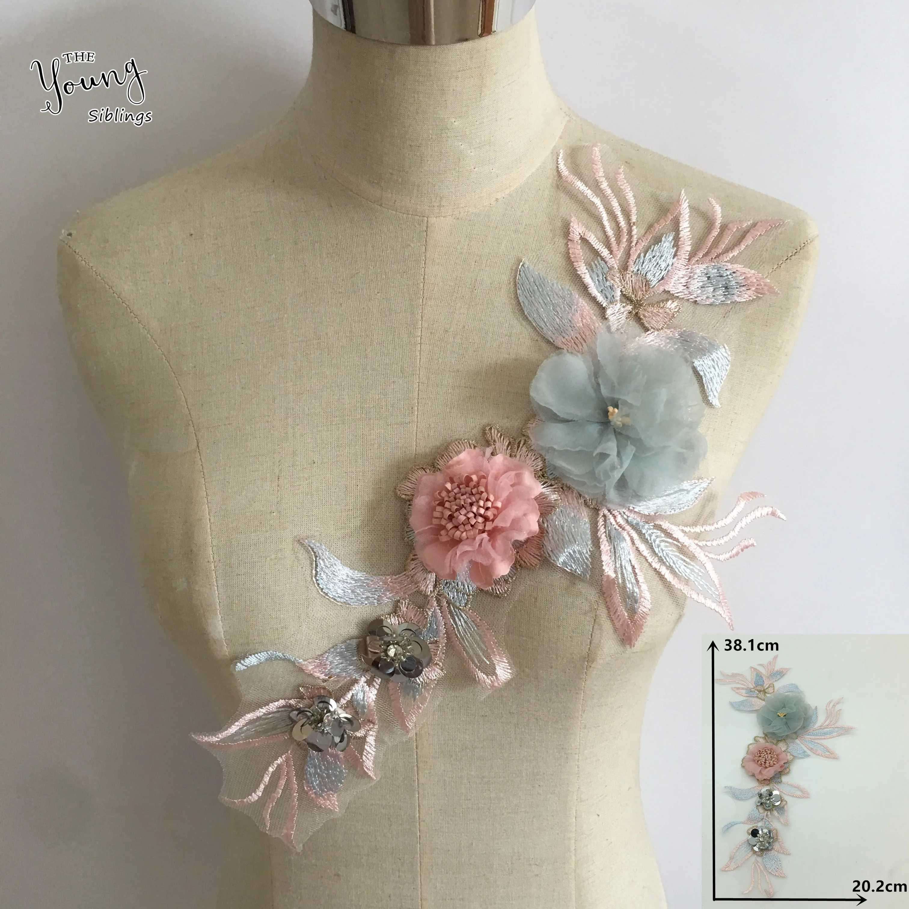 Новое поступление дизайн 3D вышивка аппликация кружево ткань воротник пайетки