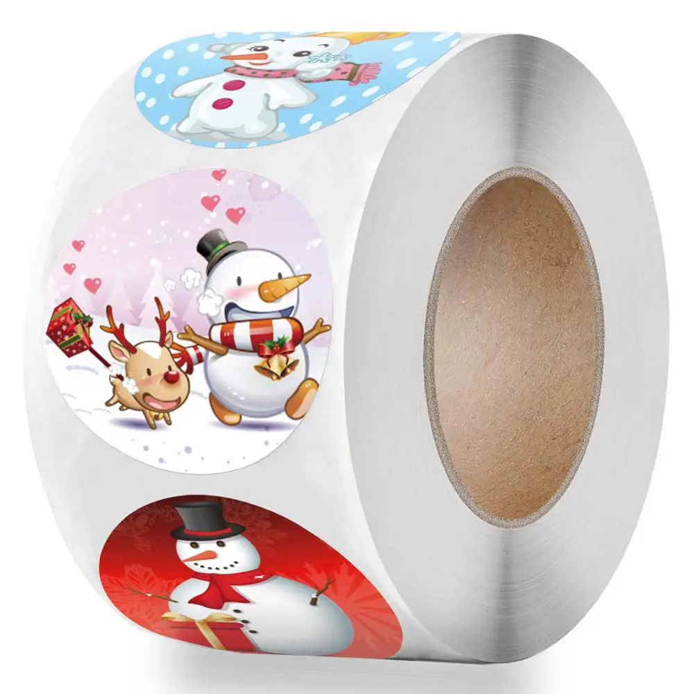 

500pcs New Roll Pack Sticker Christmas Holiday Kids Gift Decoration 1 inch Snowman Designs Home Merry Christmas Navidad Decor