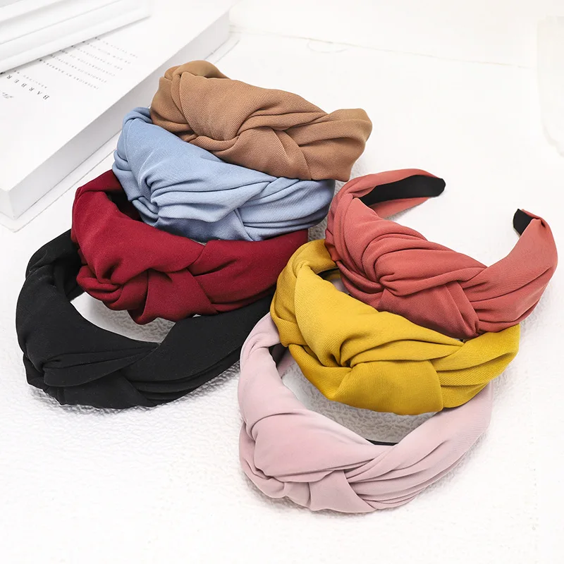 Винтажный однотонный тканевый ободок для волос 2020 женщин тюрбан повязка на