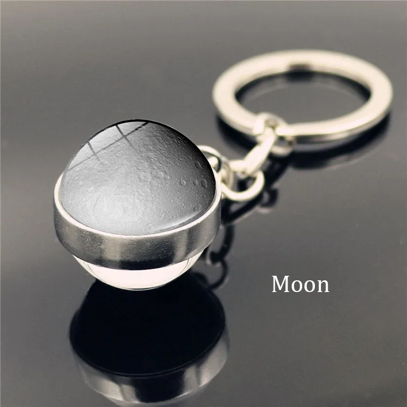 Moon Брелок для ключей с солнечной системой планета галактика Туманность космический брелок луна земля солнце Марс художественное изображение двусторонний стеклянный шар автомобильный брелок - Цвет: Moon