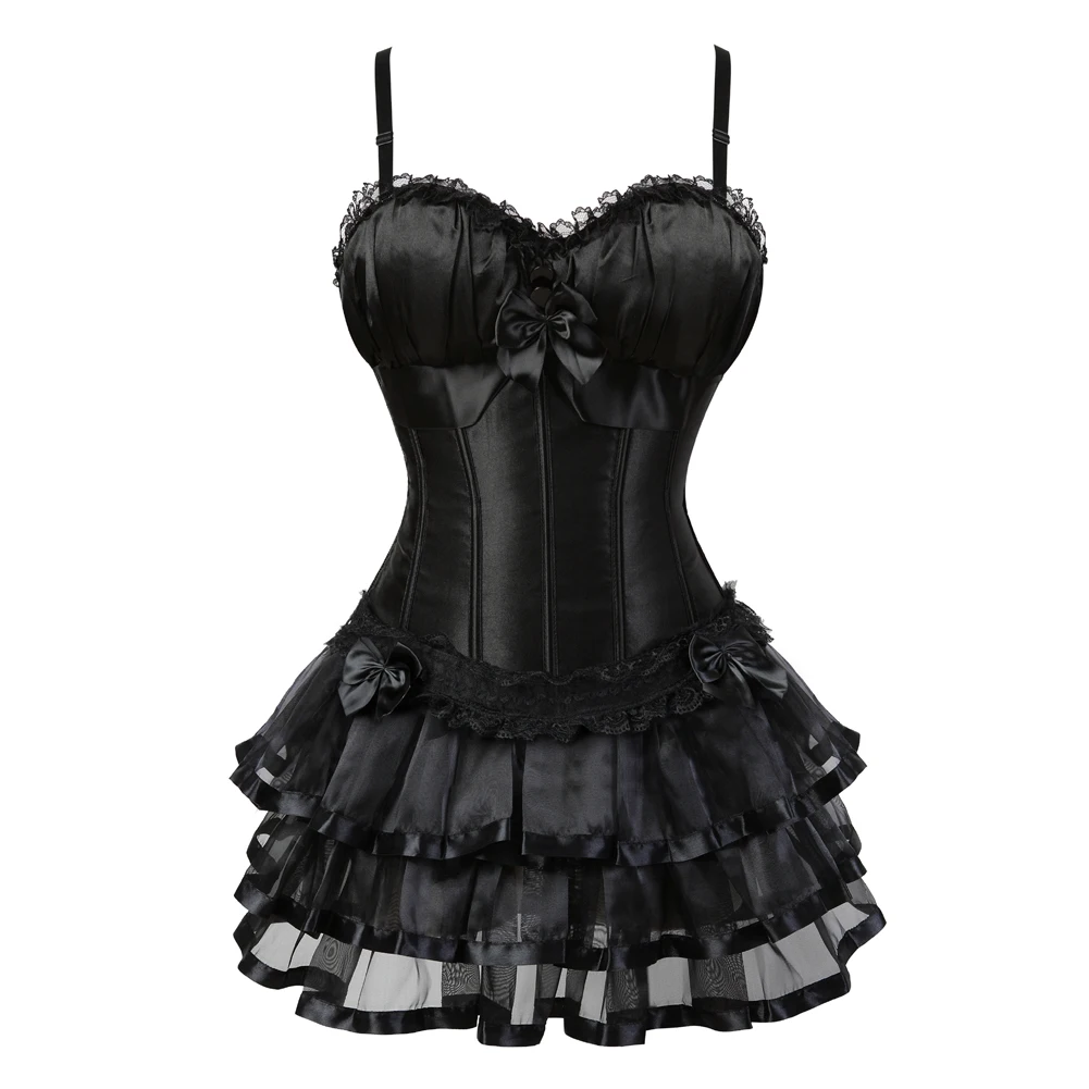 

Black Victorian Corset Dresses Burlesque Corsets Bustiers with Tutu Skirt Lace Up Strap Corset Lingerie for Women Clubwear S-2XL